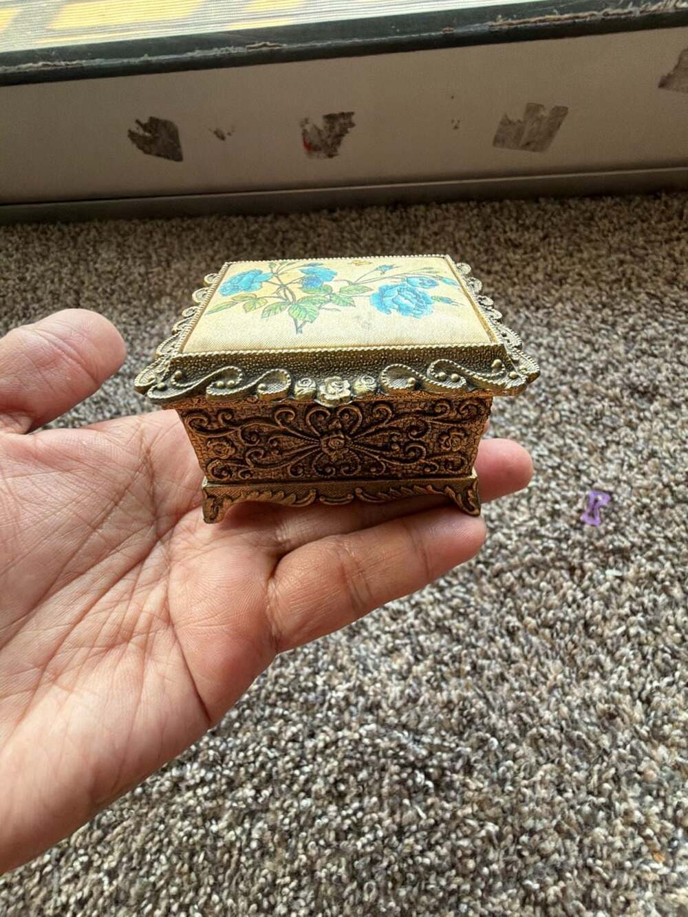 Vintage Sankyo Chokin Signed Tri-tone Metal Hinged 3.5" Jewelry/Trinket/Ring Box